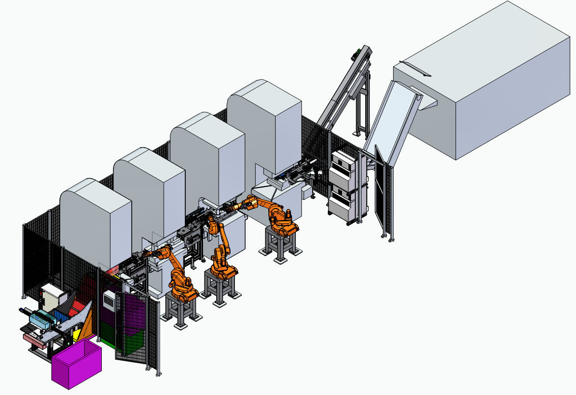 Alimentation d’une cellule de presses avec des tiges pour la fabrication d’attaches destinées aux lignes ferroviaires