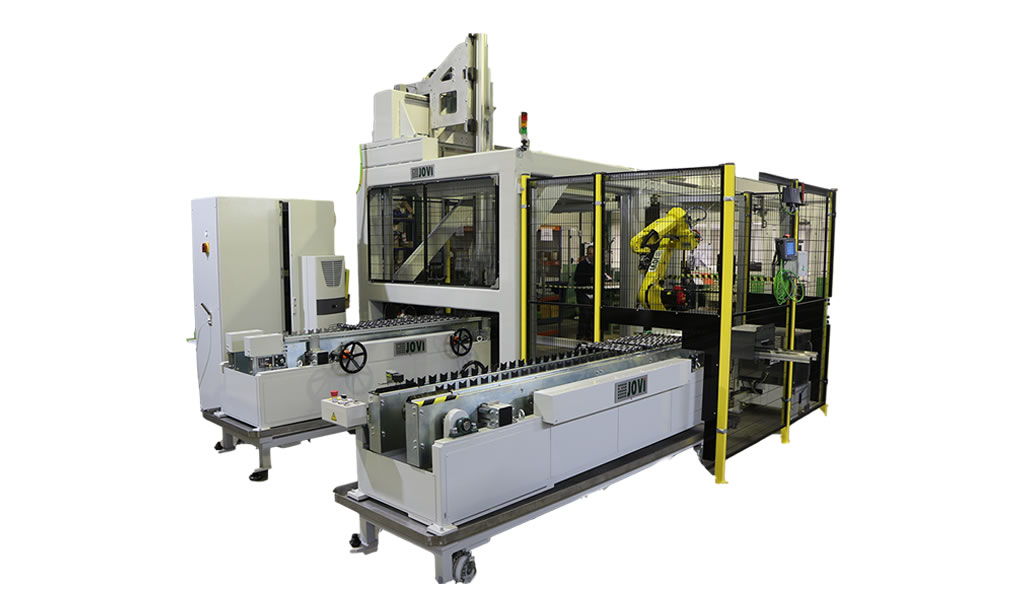 Jovi Automatismos diseña y fabrica a medida pórticos automatizados de carga y descarga de piezas para líneas de producción industriales 